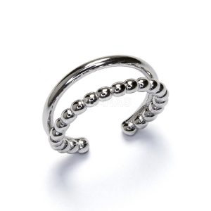 Anillo Pie Plata con Doble Aro y Bolitas